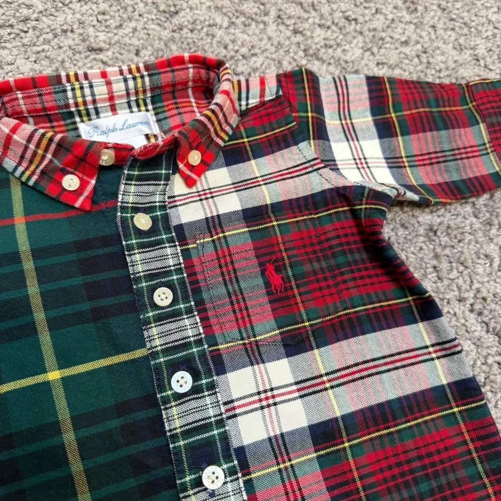 Excellent Ralph Lauren Plaid Colorblock One Piece 100% Cotton Baby Boy 3 Months
